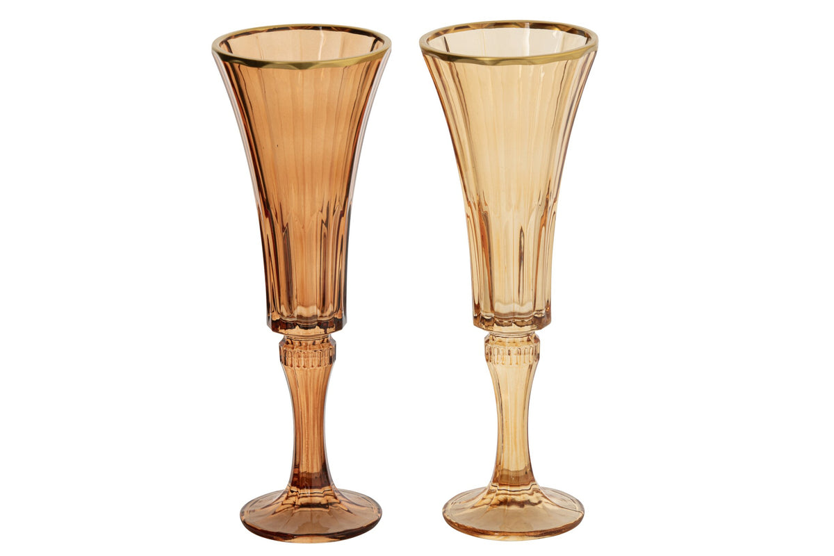 J-Line Calici da champagne con rilievo e bordo dorato, piccoli, ocra/bronzo assortiti – 2 pezzi