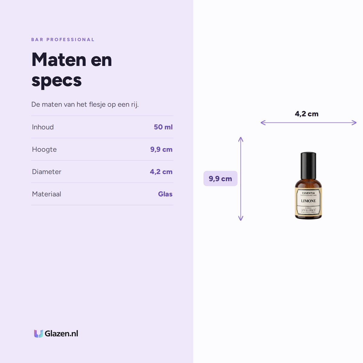 Maten en specs van de Bar Professional Essentia Lemon aromaspray van 50 ml