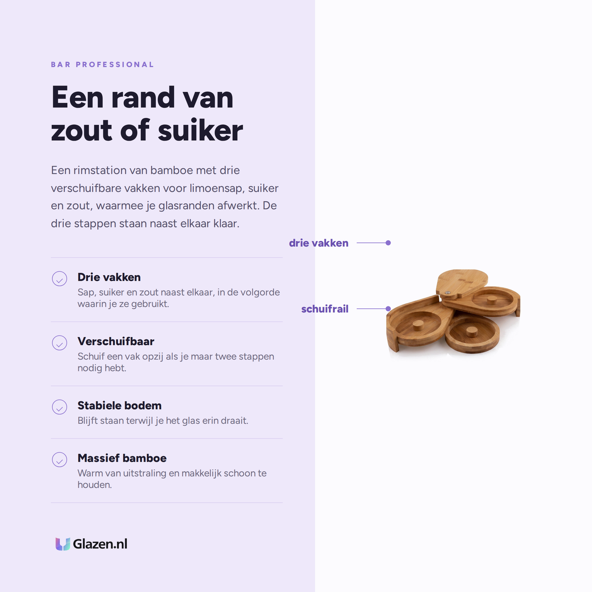 Eigenschappen van Bar Professional Glasrimmer Bamboe 3-Vaks