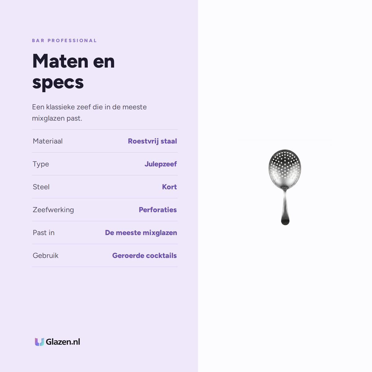 Maten en specificaties van de Bar Professional julep cocktailzeef