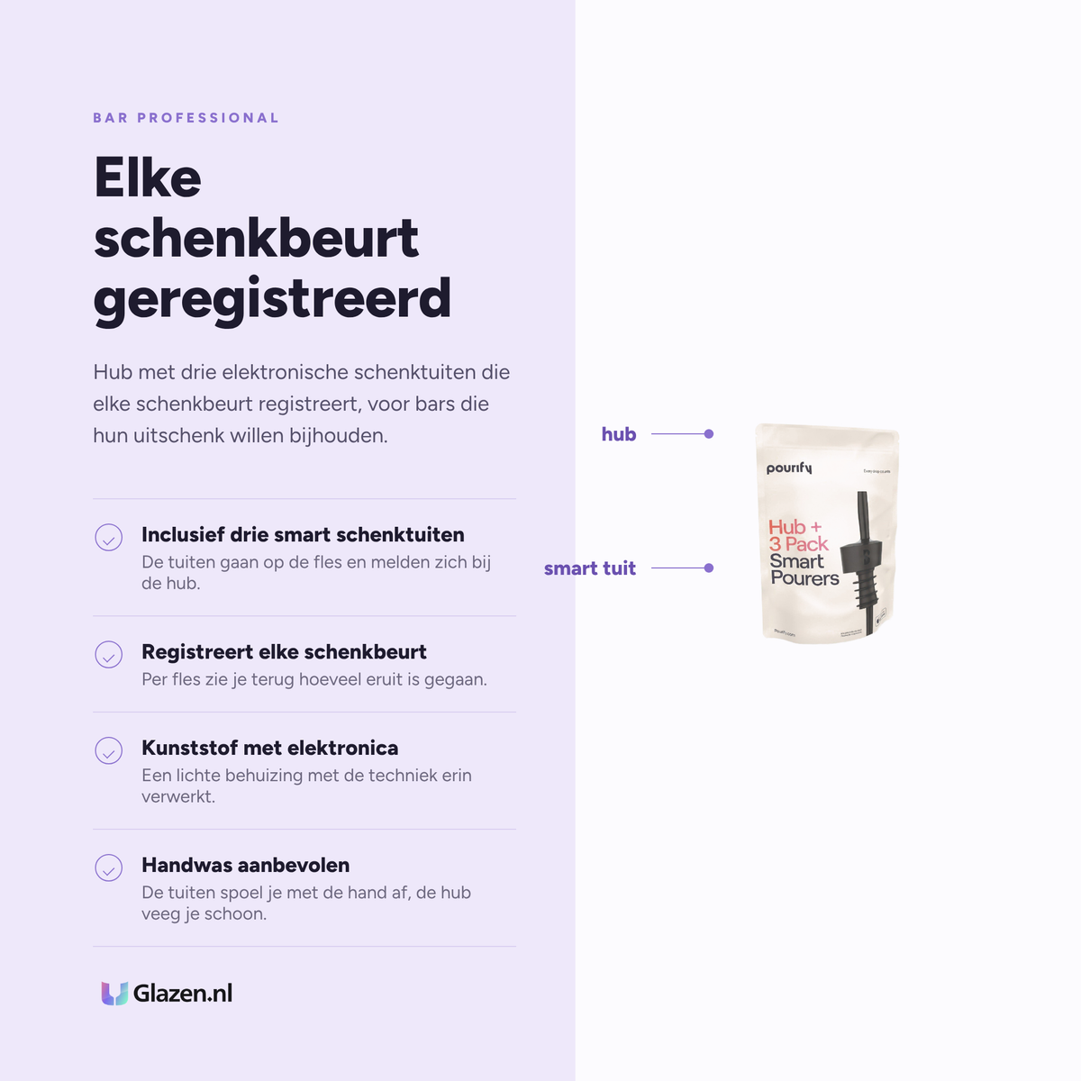 Eigenschappen van Pourify Hub Met 3 Smart Schenktuiten van Bar Professional