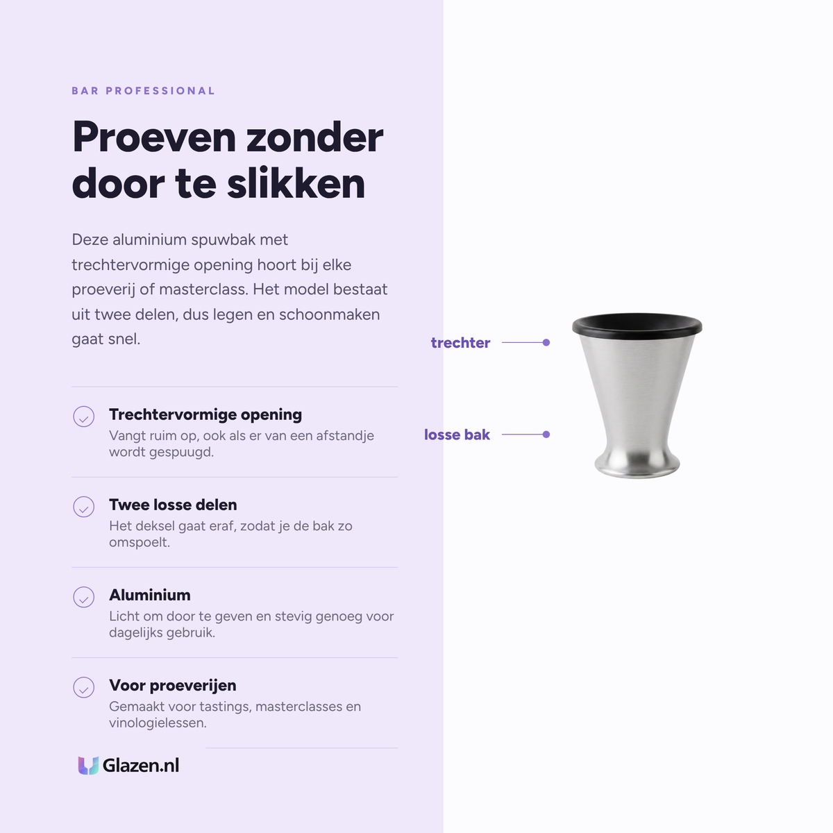 Eigenschappen van de Bar Professional Spittoon Wijnspuwbak Aluminium