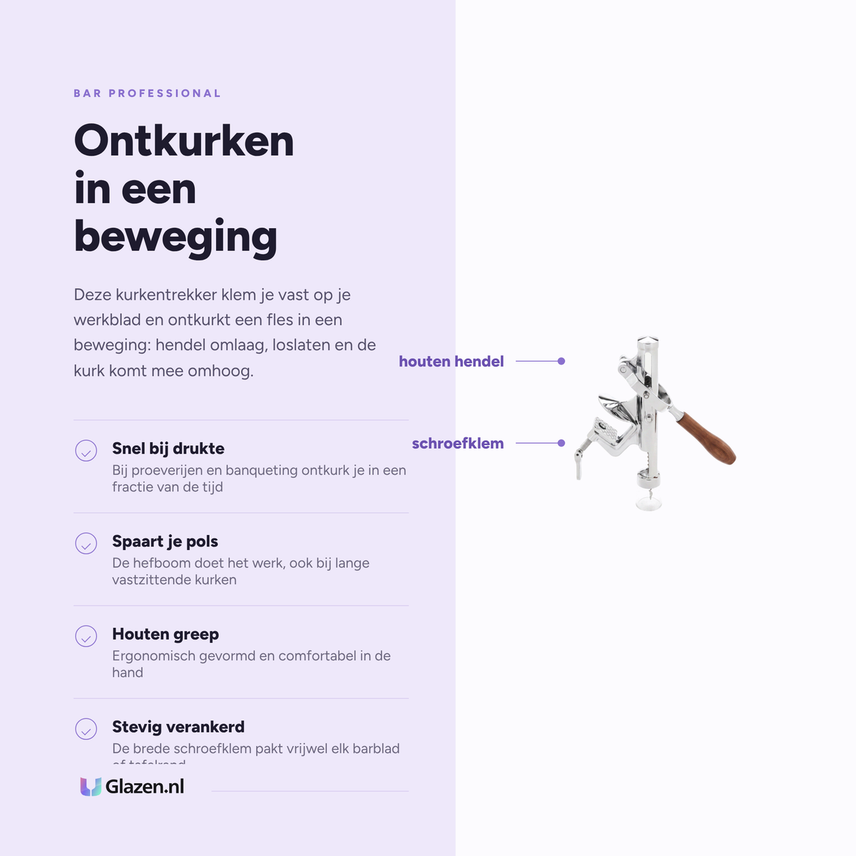 Bar Professional Tafelmodel Kurkentrekker RVS eigenschappen
