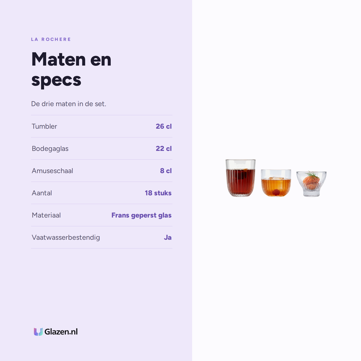 La Rochère Ouessant Tafelset 18-Delig (Tumbler, Bodega & Amuse) maten en specs