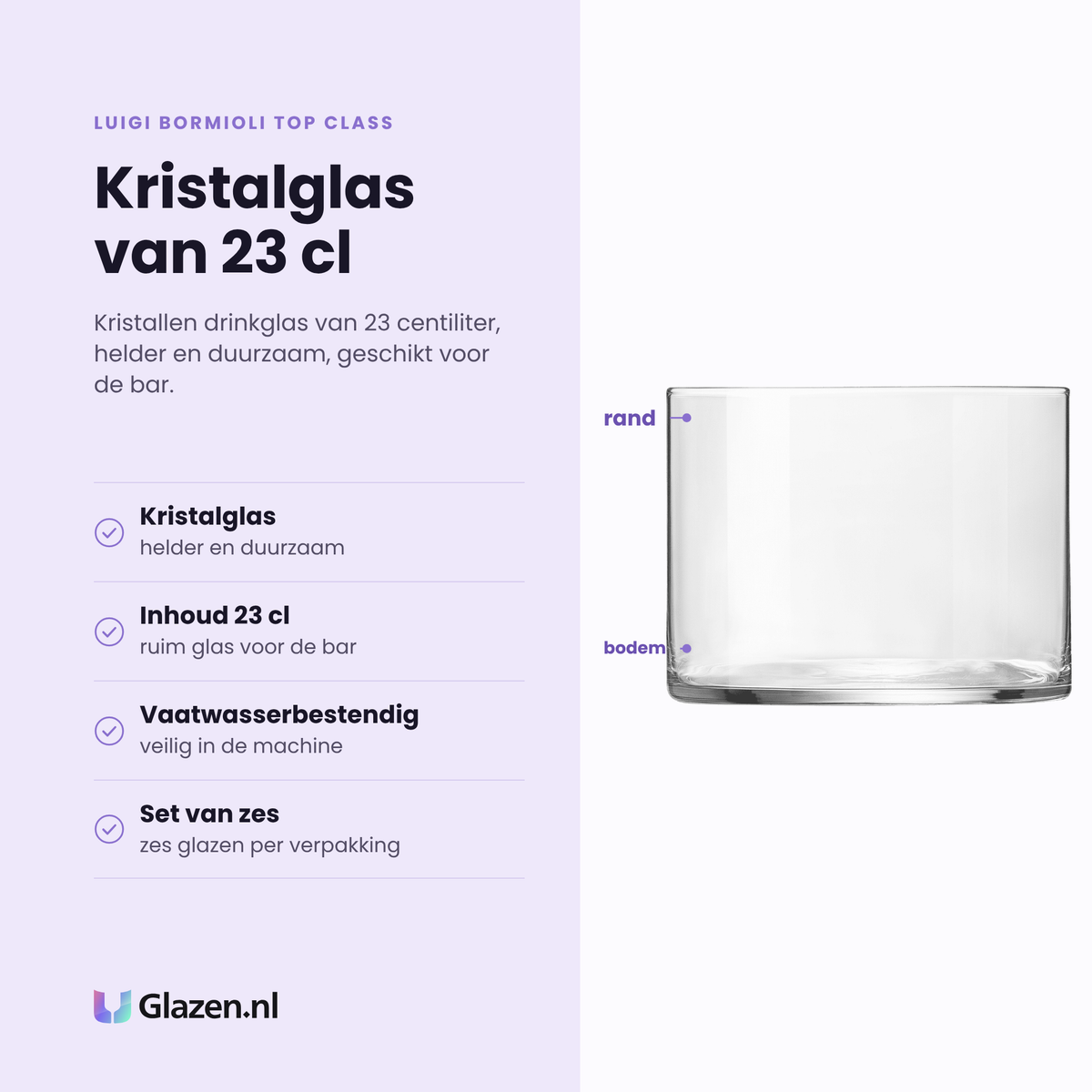 Luigi Bormioli Top Class drinkglas 23 cl eigenschappen: kristalglas, helder en duurzaam, vaatwasserbestendig, set van zes