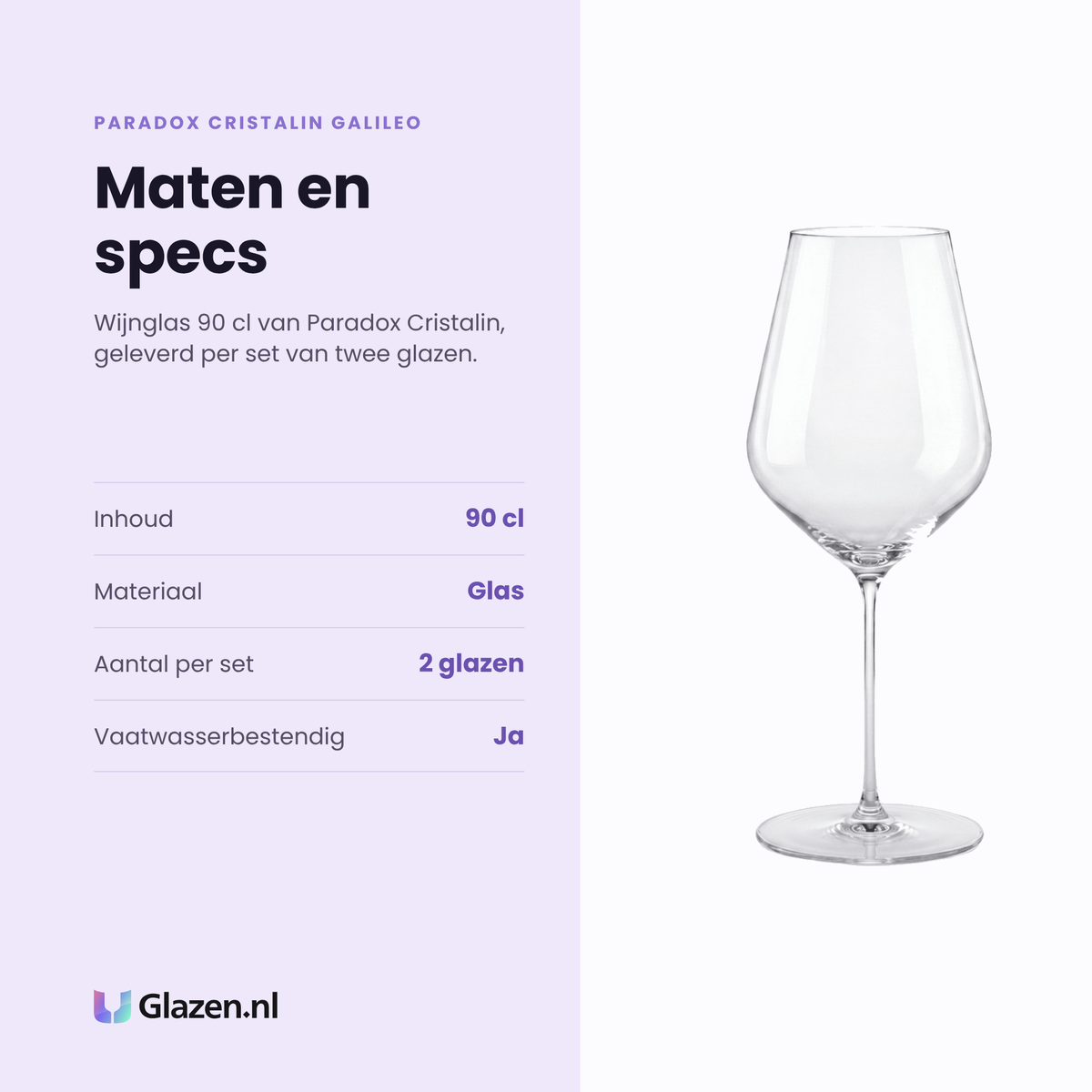 Paradox Cristalin Galileo wijnglas 90 cl specificaties: inhoud 90 cl, glas, set van 2