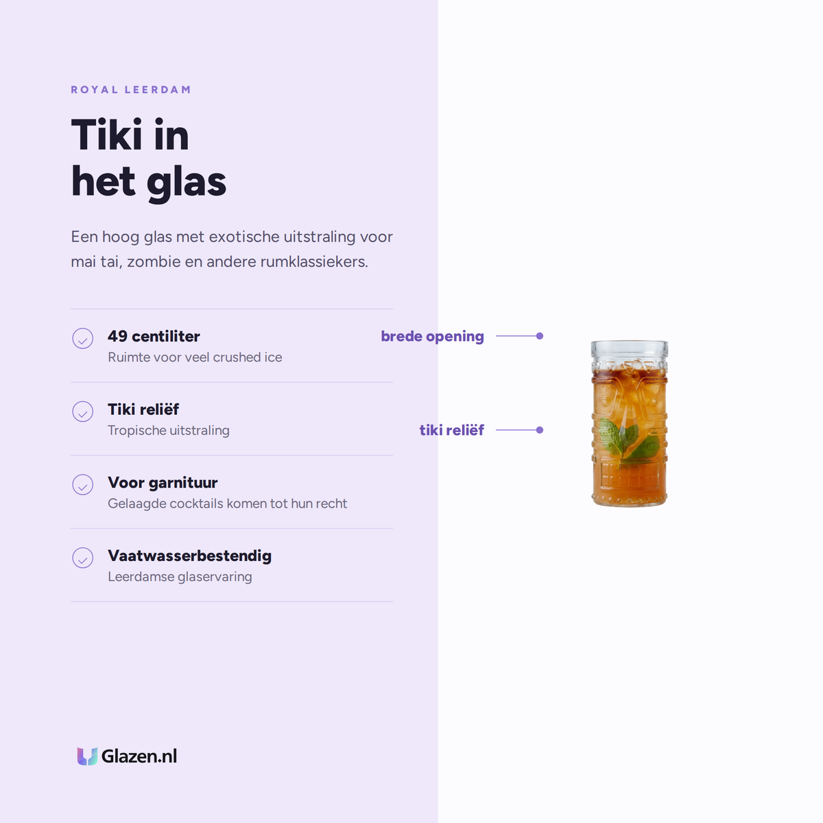 Eigenschappen van de Royal Leerdam Cocktail Tikiglas 49 Cl - 4 Stuks