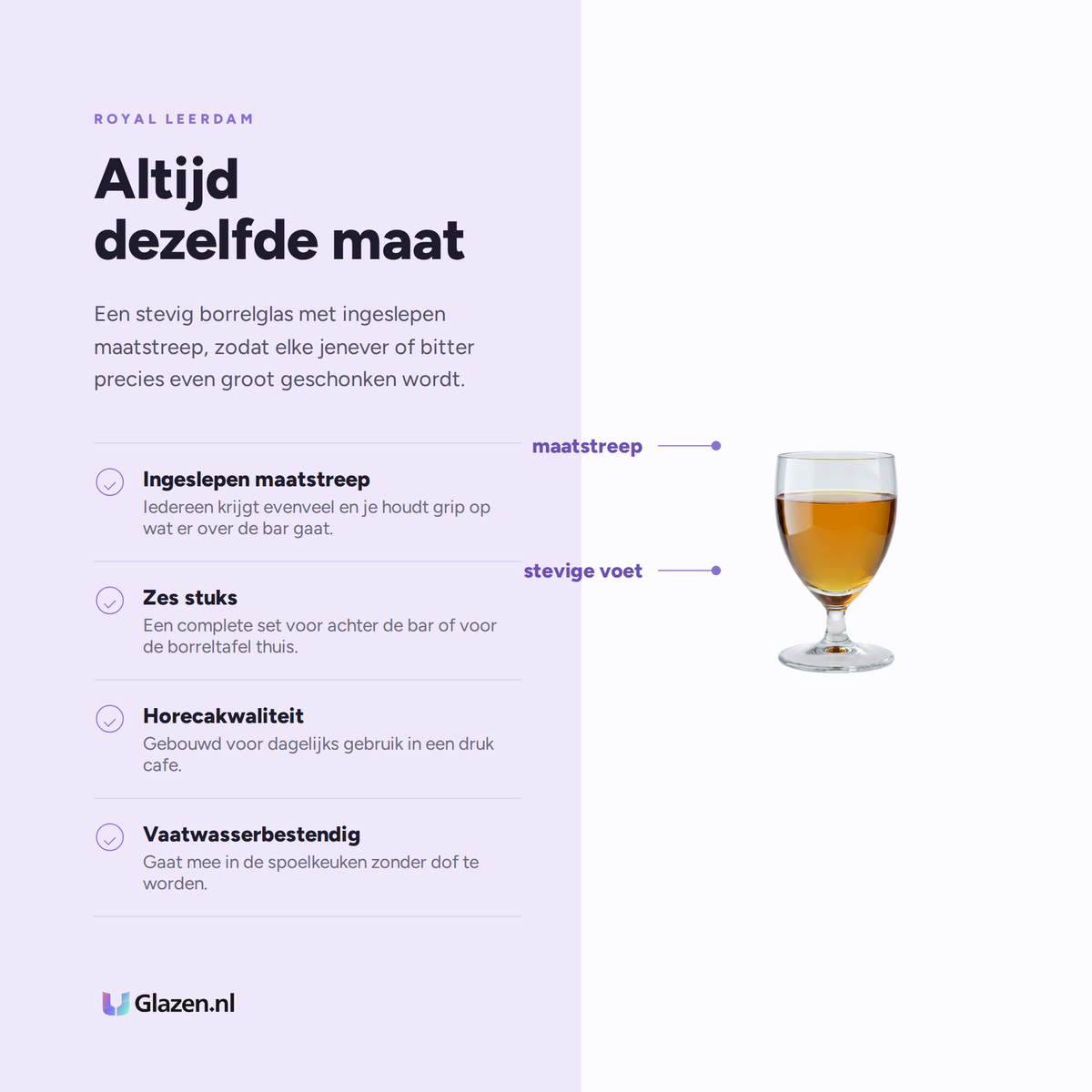 Eigenschappen van de Royal Leerdam Gilde Borrelglas 6 Cl Met Maatstreep - 6 Stuks