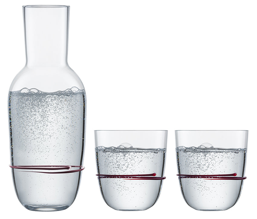 Set Aura di Zwiesel Glas con caraffa e 2 bicchieri tumbler color melanzana – 3 pezzi