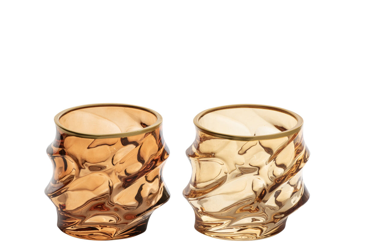 Bicchieri d’acqua J-Line con rilievo e bordo dorato, ocra/bronzo assortiti – 2 pezzi