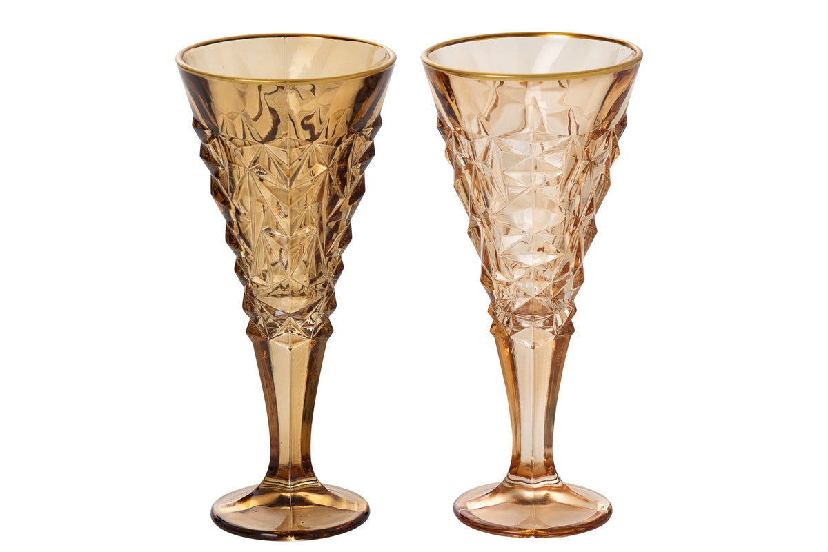 J-Line Calici da champagne con rilievo e bordo dorato, grandi, giallo ocra/bronzo assortiti – 2 pezzi