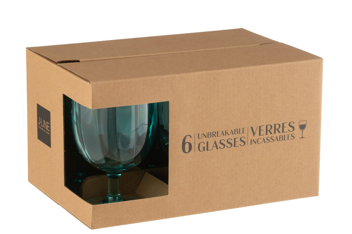 J-Line Wine Glass 31 Cl Unbreakable Blue - 6 Pieces