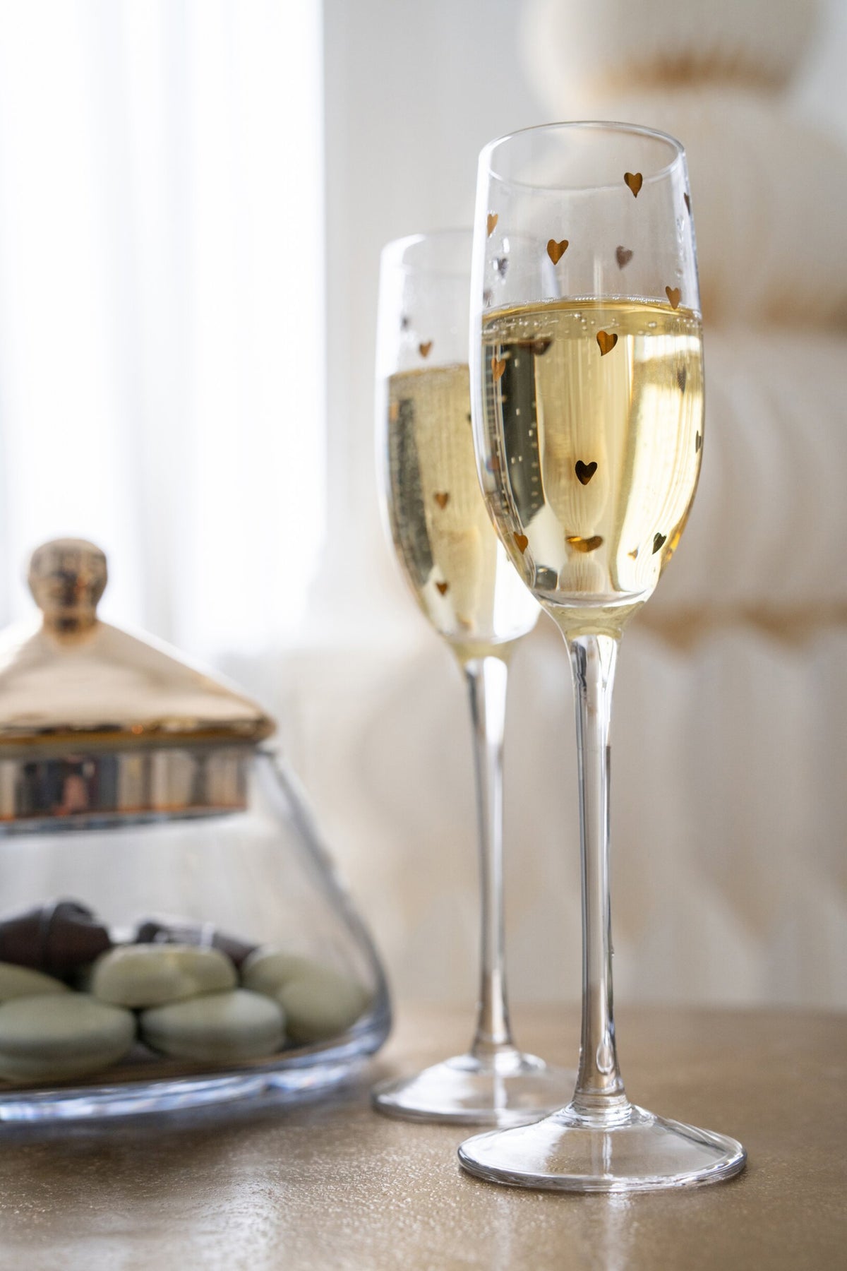 Bicchiere da champagne J-Line 22 cl a forma di cuore trasparente/oro