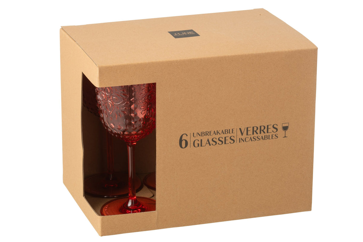 J-Line Wine Glass 41.4 cl Plastic Red - 6 Pieces