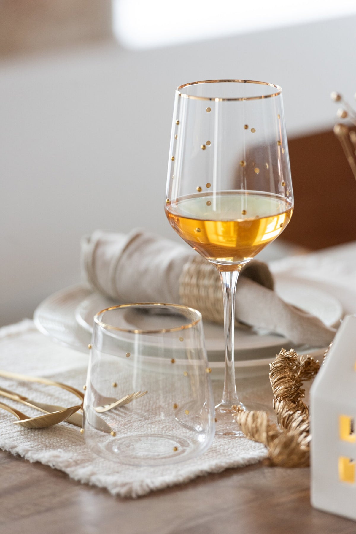 J-Line Water Glass 42 cl Polka Dots Transparent/Gold-Colored