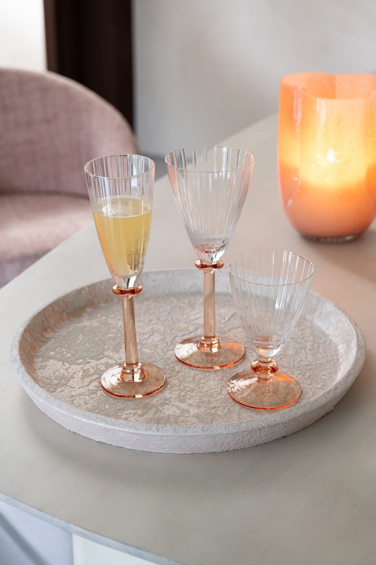 J-Line Striped Champagne Glass Transparent/Salmon Pink