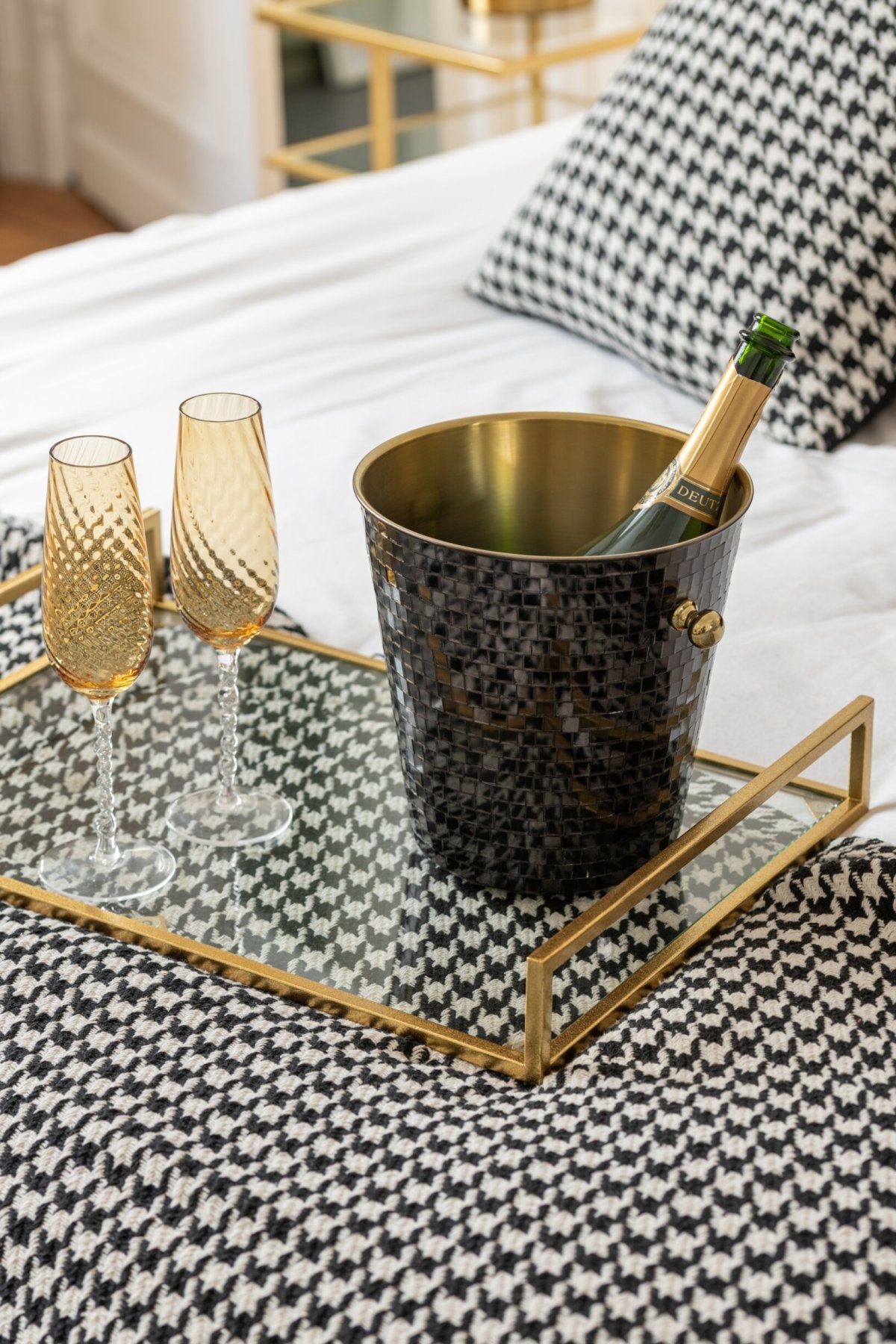 Bicchiere da champagne J-Line a righe color caramello