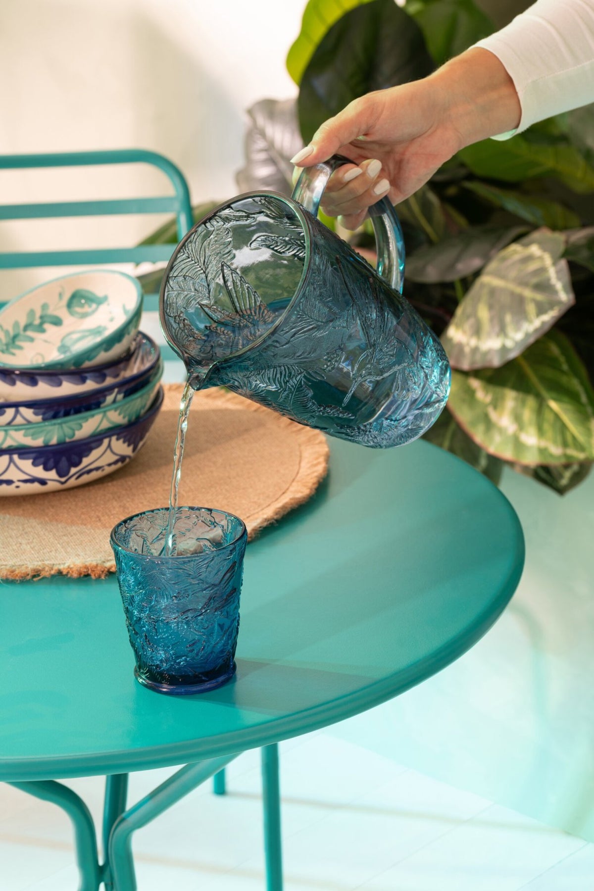 J-Line Water Glass Birds Blue