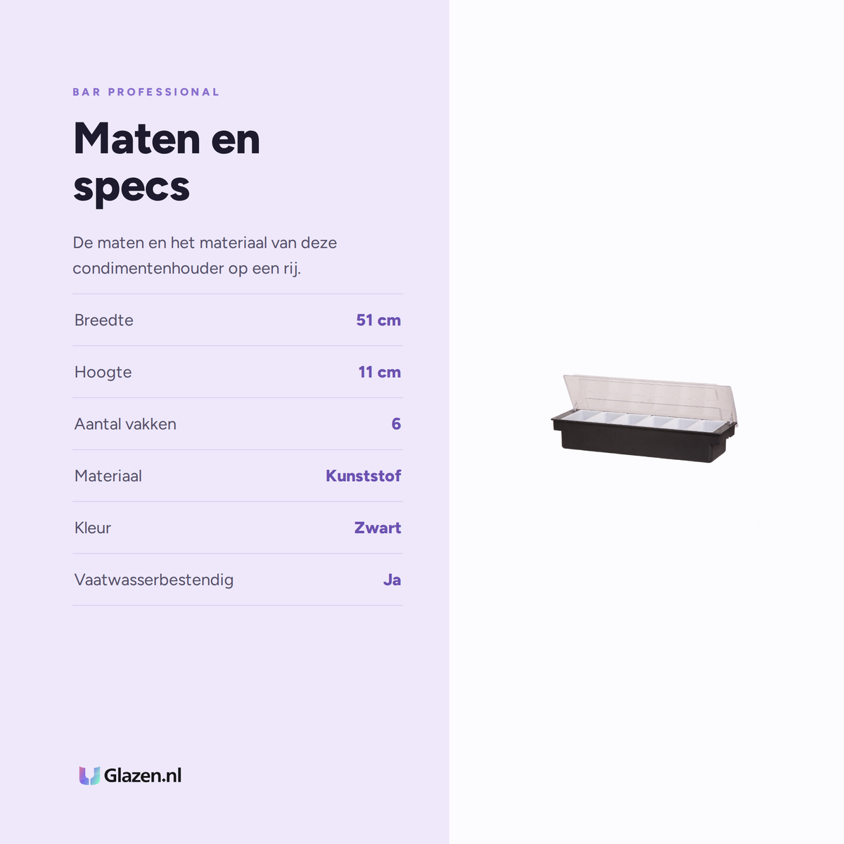 Maten en specificaties van Bar Professional Condimentenhouder 6-vaks Zwart