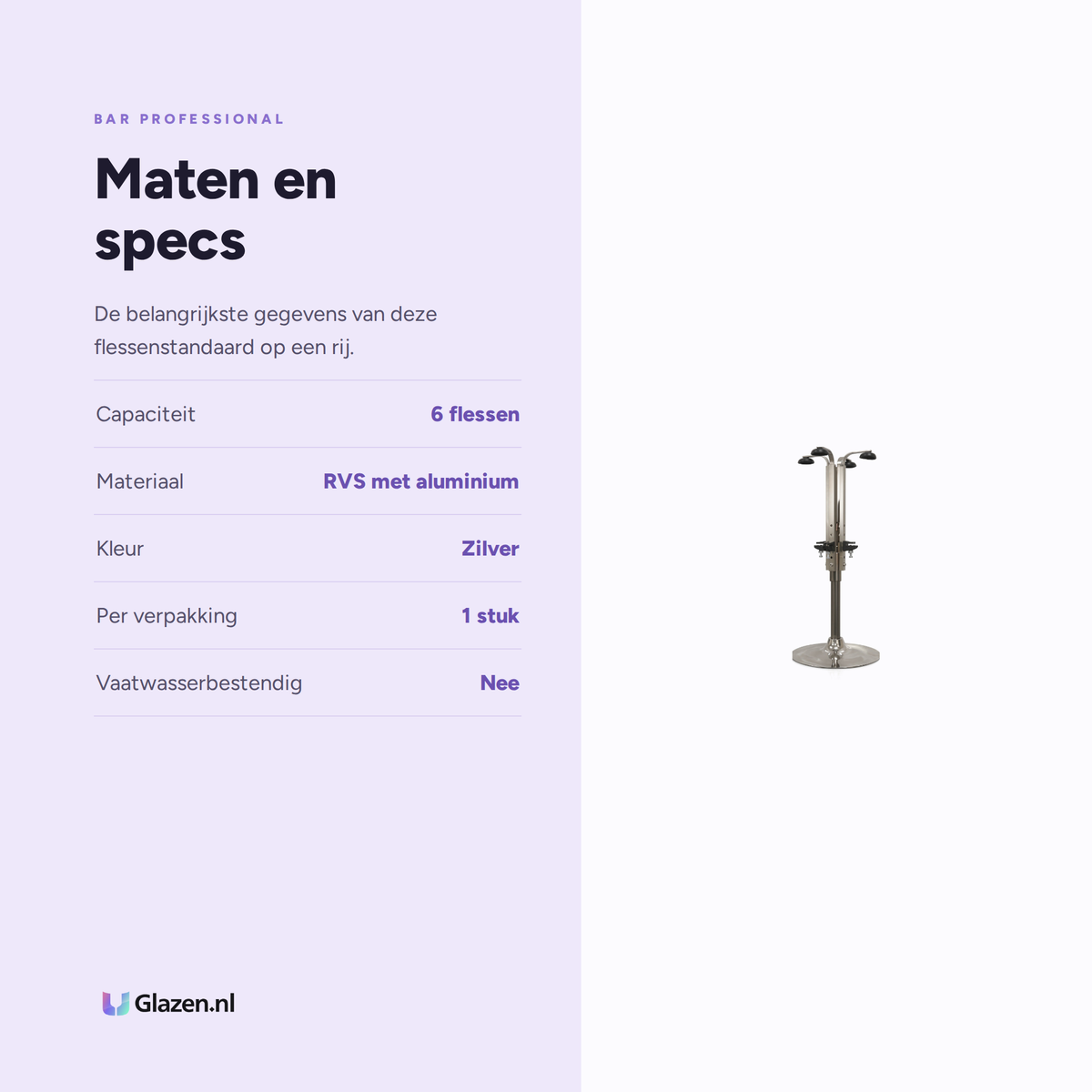Maten en specificaties van Bar Professional Draaibare Flessenstandaard RVS 6 Flessen
