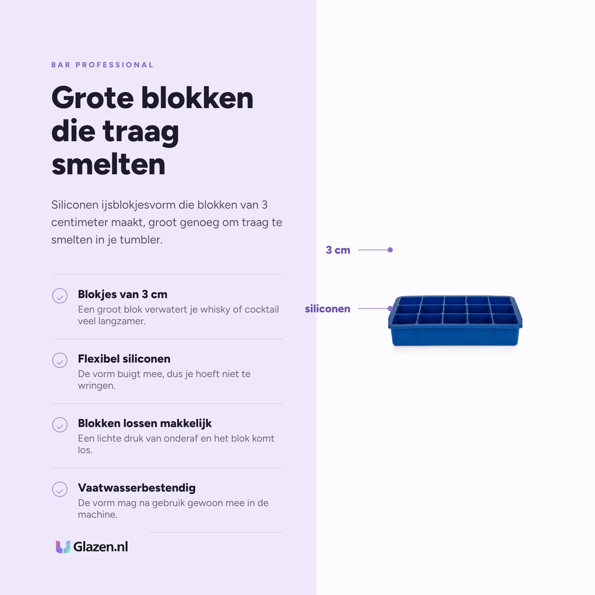 Eigenschappen van Ijsblokjesvorm Siliconen Blauw 3 Cm van Bar Professional