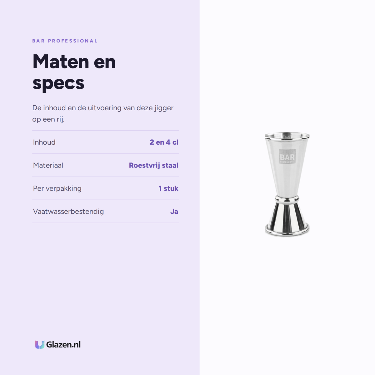 Bar Professional Jigger Japanse Stijl RVS 2/4 Cl, maten en specificaties