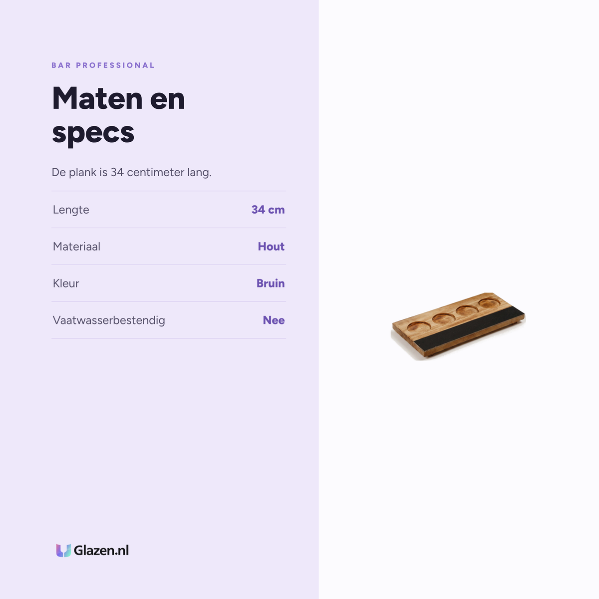 Maten en specificaties van Proefplank Hout Bruin 34 Cm van Bar Professional