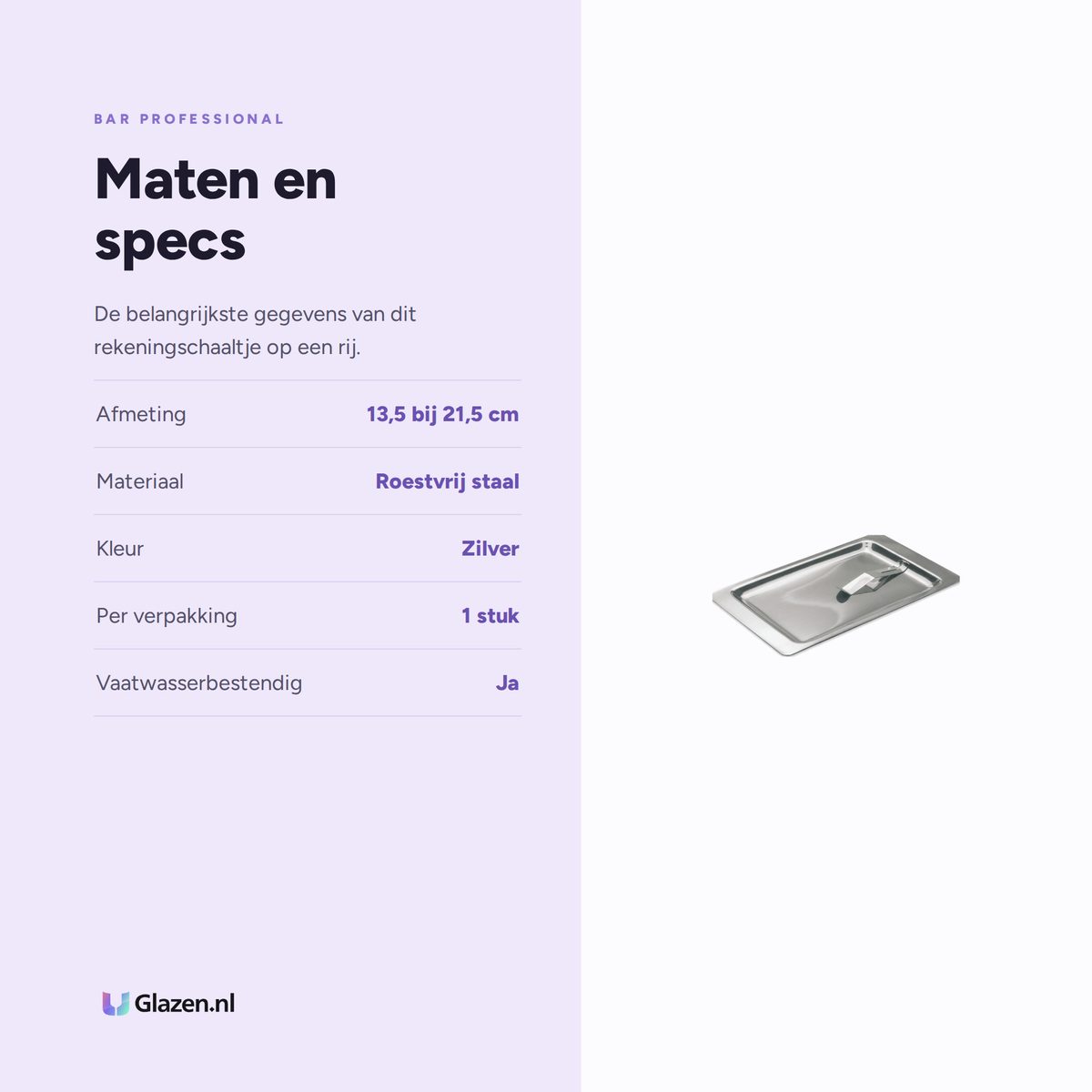 Maten en specificaties van Bar Professional Rekeningschaaltje RVS 13,5x21,5 cm