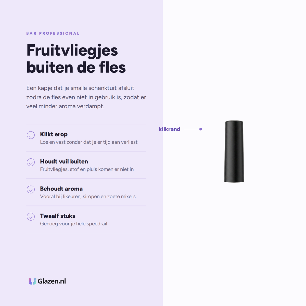 Eigenschappen van Bar Professional Schenktuitkapje Smal Zwart - 12 Stuks