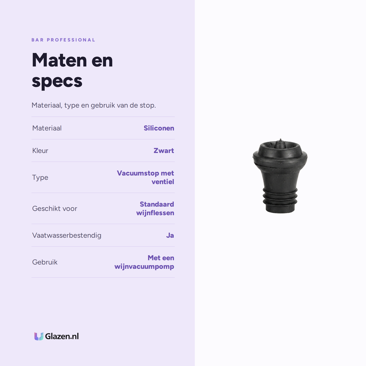 Maten en specs van Bar Professional Wijnstopper Siliconen Zwart