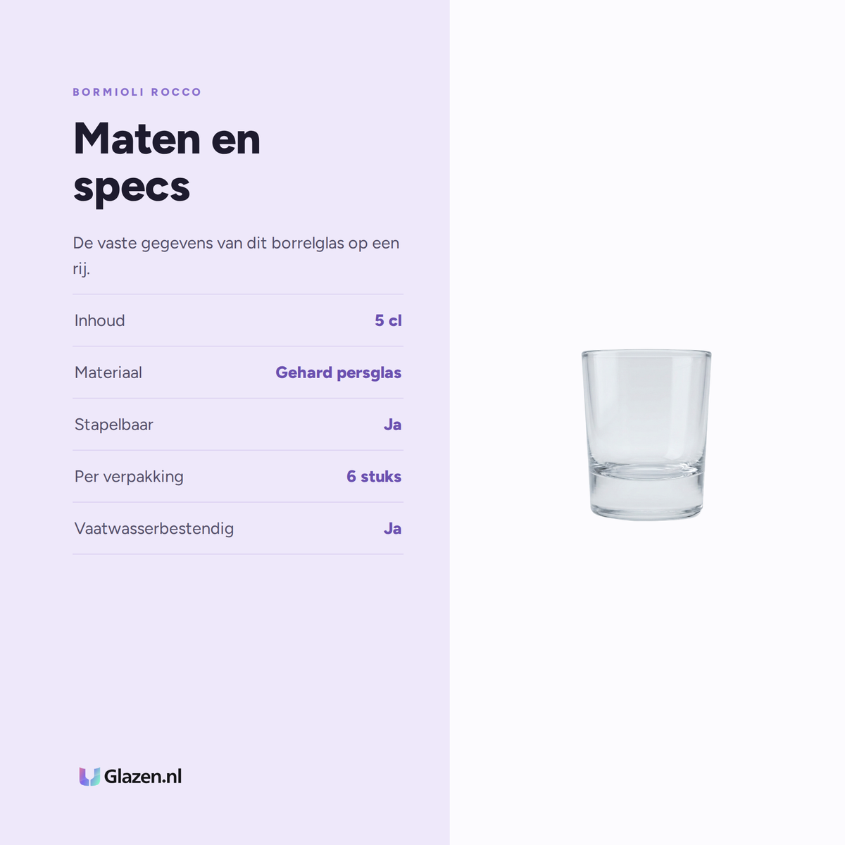 Maten en specificaties van de Bormioli Rocco Caravelle Borrelglas 5 Cl