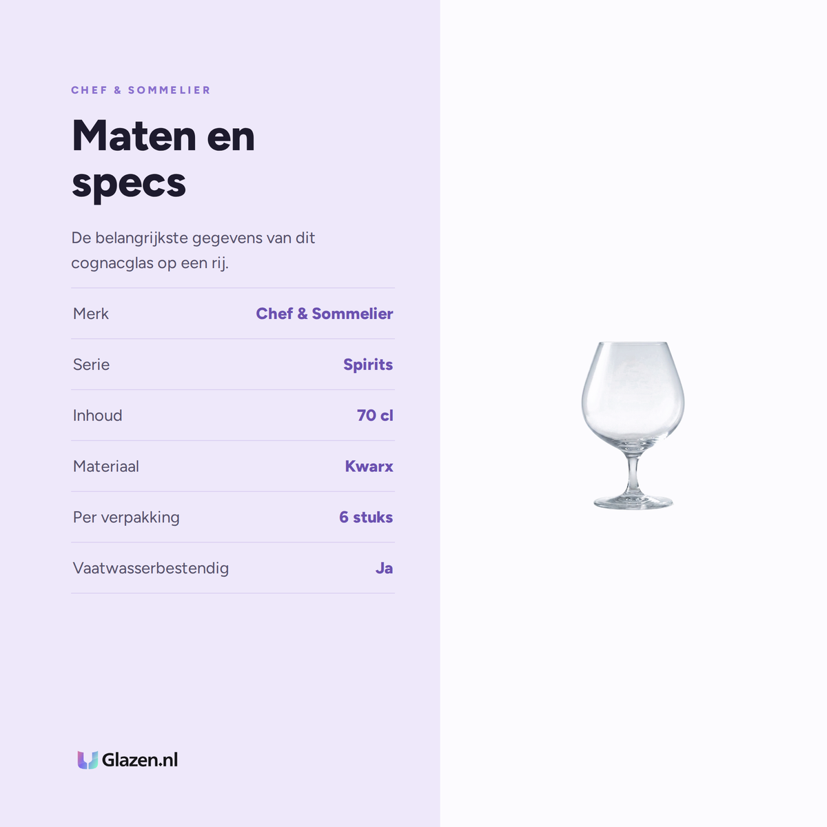 Chef & Sommelier Spirits Cognacglas 70 Cl, 6 stuks maten en specs