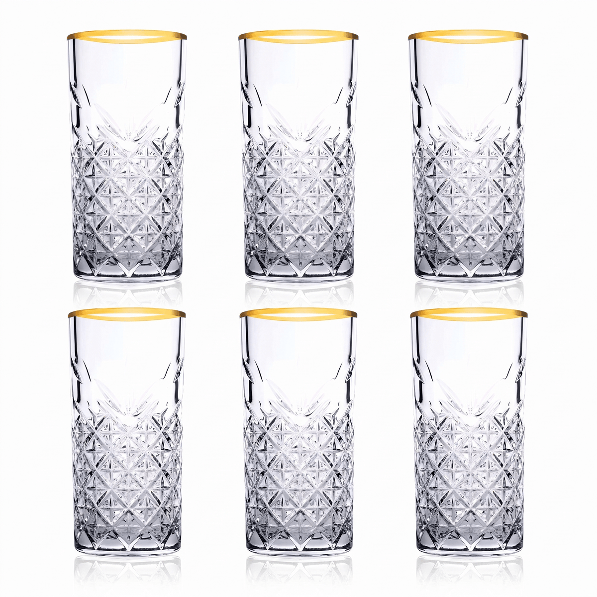 Pasabahce Timeless Longdrinkglas 29,5 Cl Gouden Rand - 4 Stuks - Glazen.nl