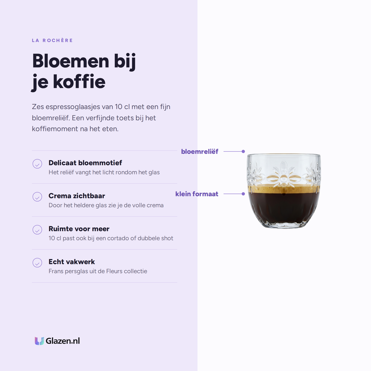 Eigenschappen van La Rochère Fleurs Espressoglas 10 cl - 6 Stuks