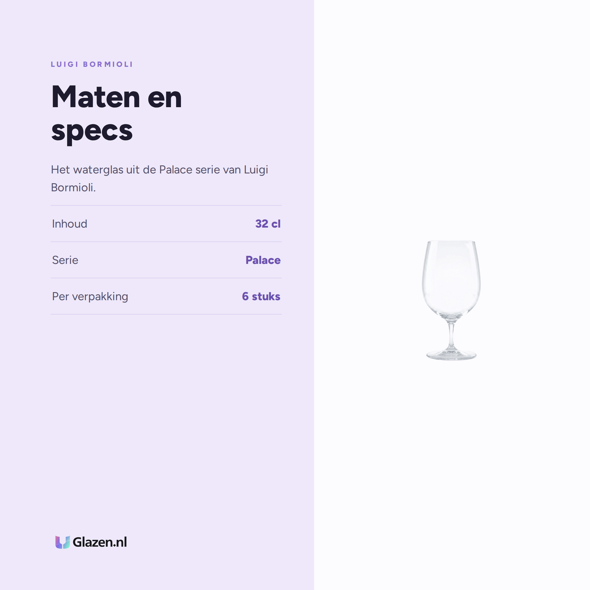 Maten en specs van Luigi Bormioli Palace Waterglas 32 Cl