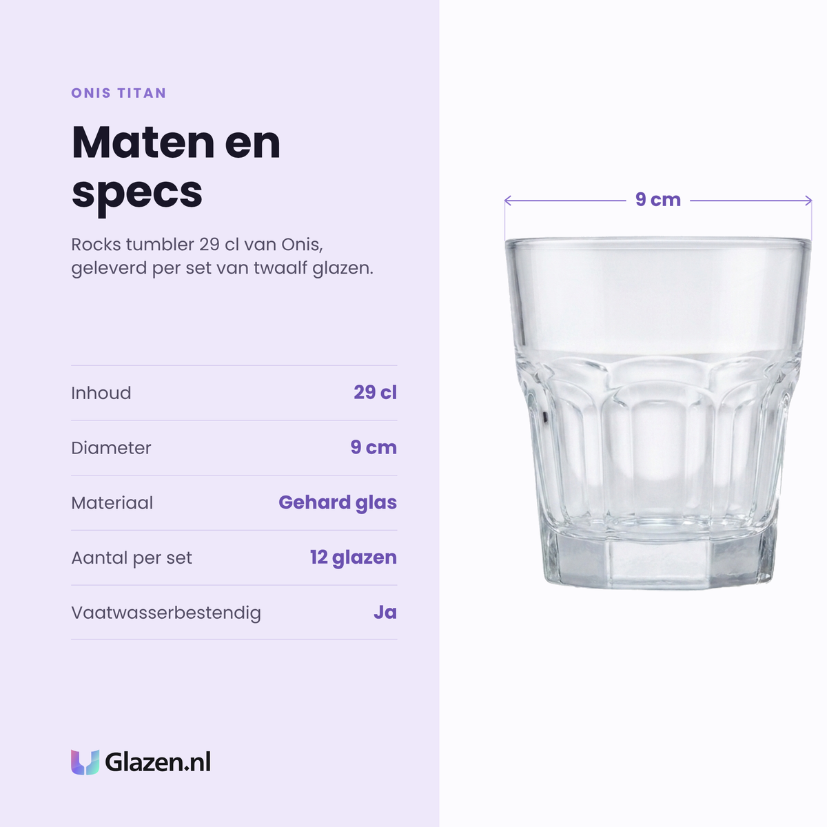 Onis Titan rocks tumbler 29 cl specificaties: inhoud 29 cl, diameter 9 cm, gehard glas, set van 12