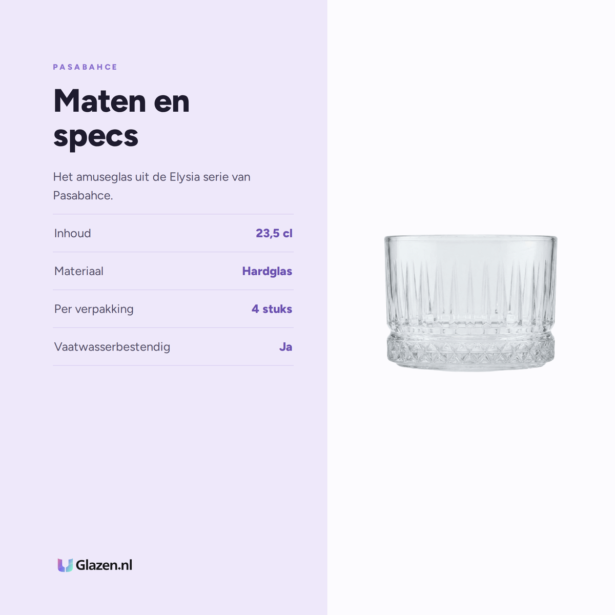Maten en specs van Pasabahce Elysia Amuseglas 23,5 Cl
