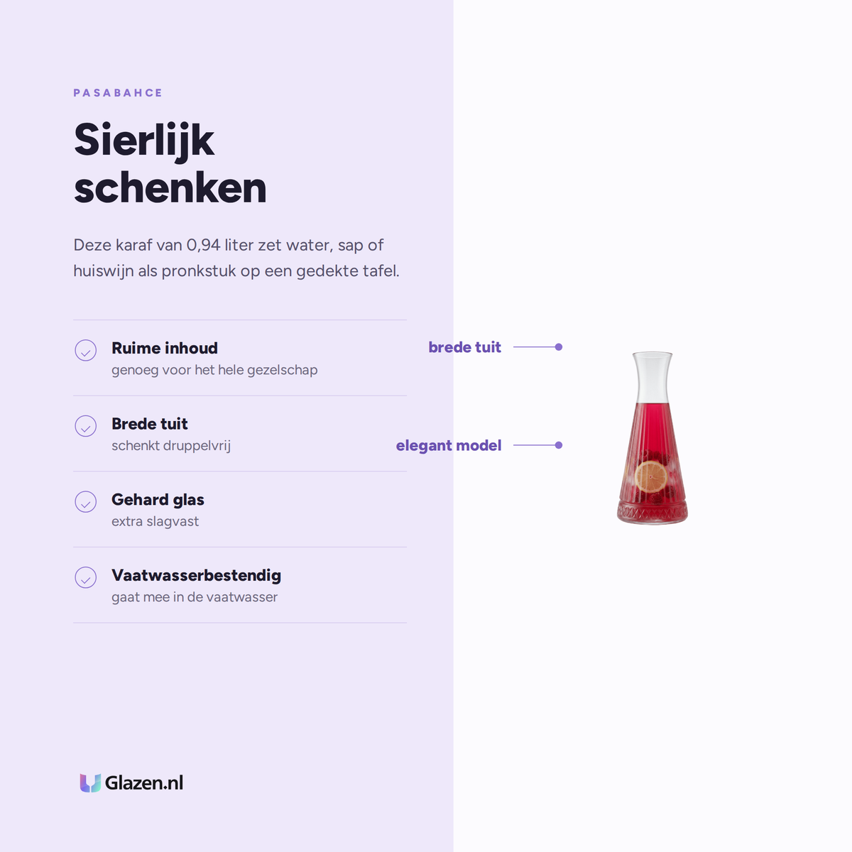 Eigenschappen van Pasabahce Elysia Karaf 0,94 Liter