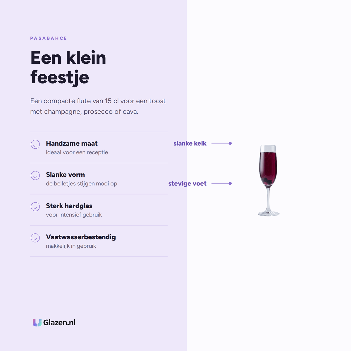 Eigenschappen van Pasabahce Palomino Champagneflute 15 Cl