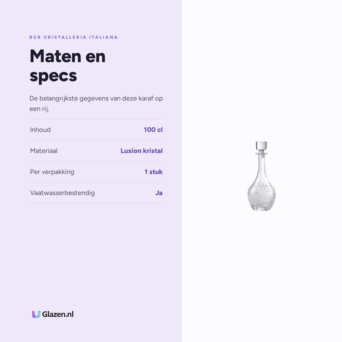 Maten en specs van de RCR Oasis Wijnkaraf 1 Ltr
