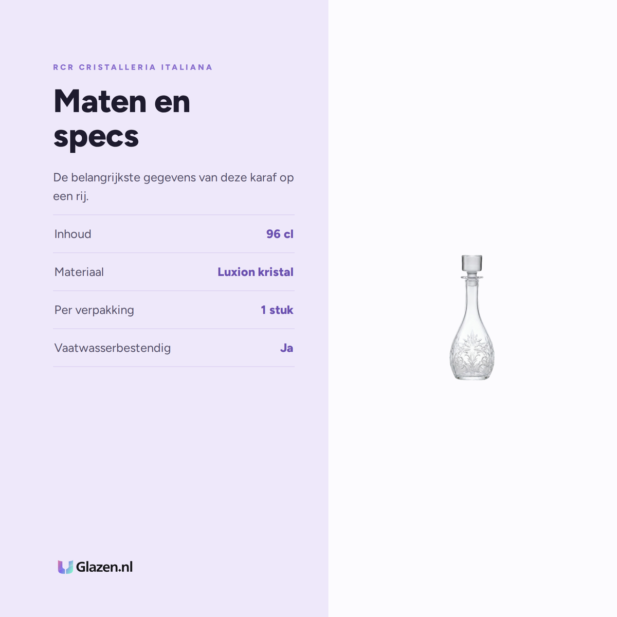 Maten en specs van de RCR Tattoo Wijnkaraf 96 Cl