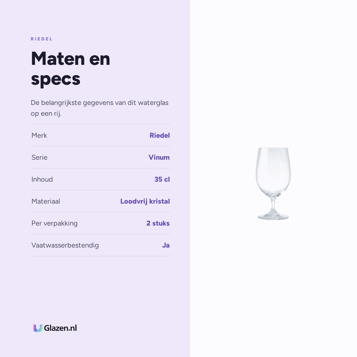 Riedel Vinum Waterglas 35 Cl, 2 stuks maten en specs