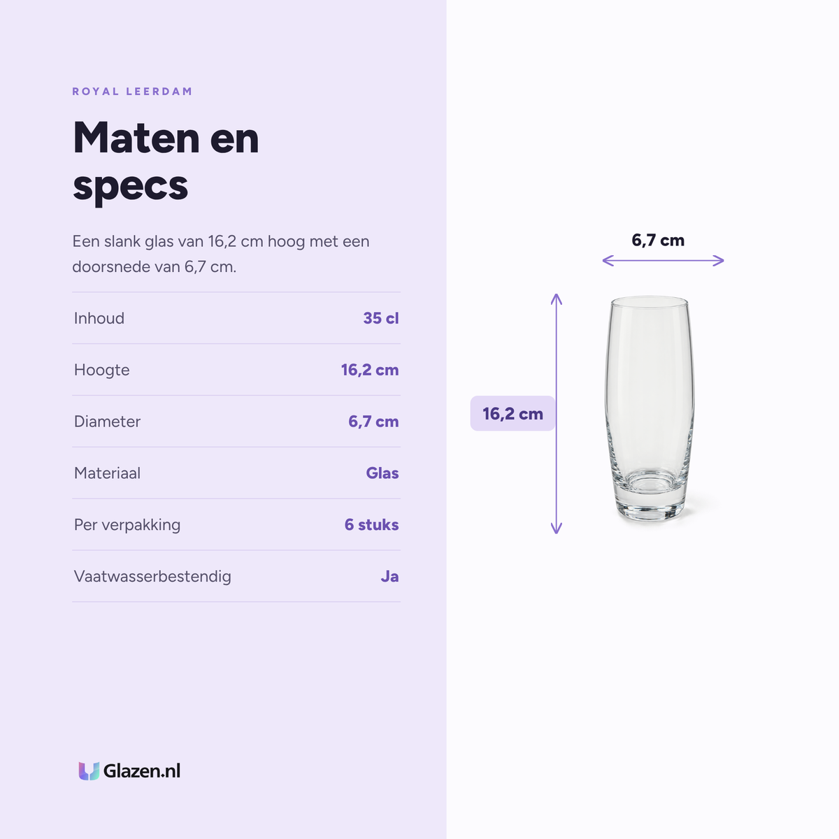 Maten en specificaties van Royal Leerdam Deluxe longdrinkglas 35 cl
