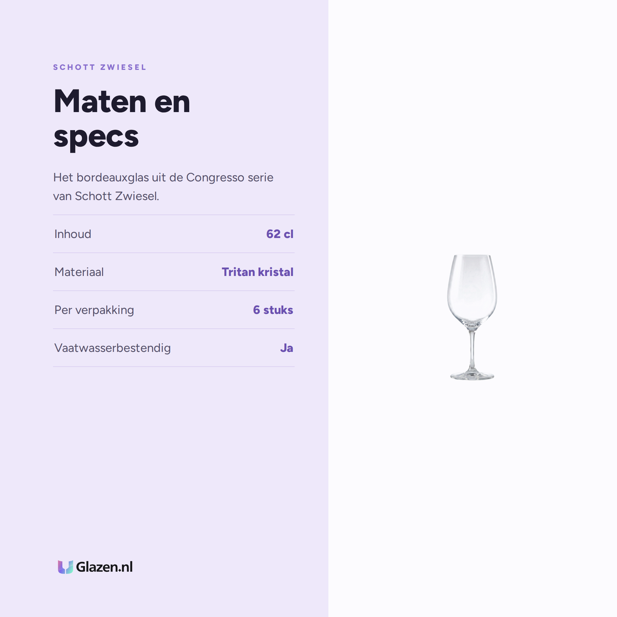 Maten en specs van Schott Zwiesel Congresso Bordeauxglas 62 Cl