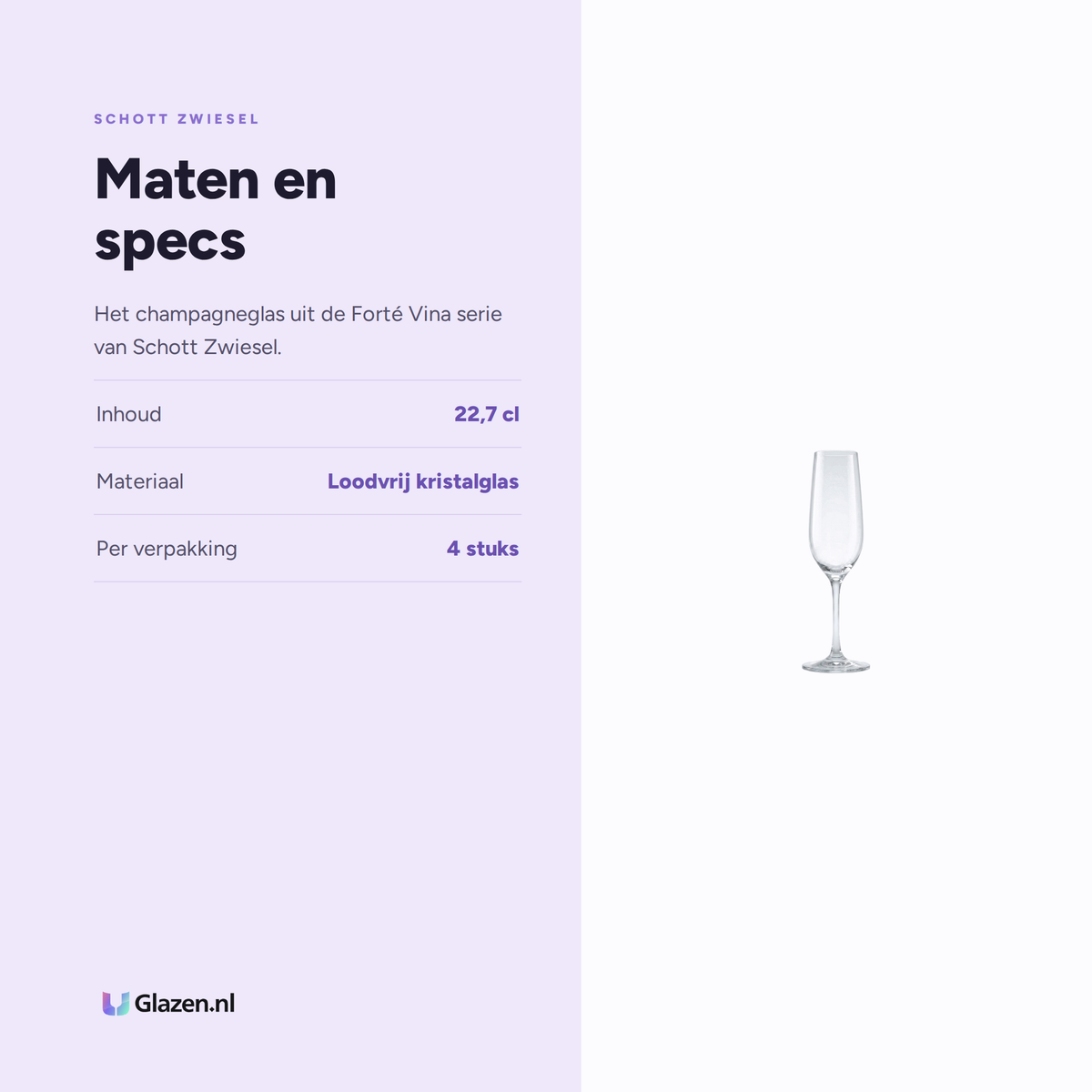 Maten en specs van Schott Zwiesel Forté Vina Champagneglas 22,7 Cl met Mousseerpunt