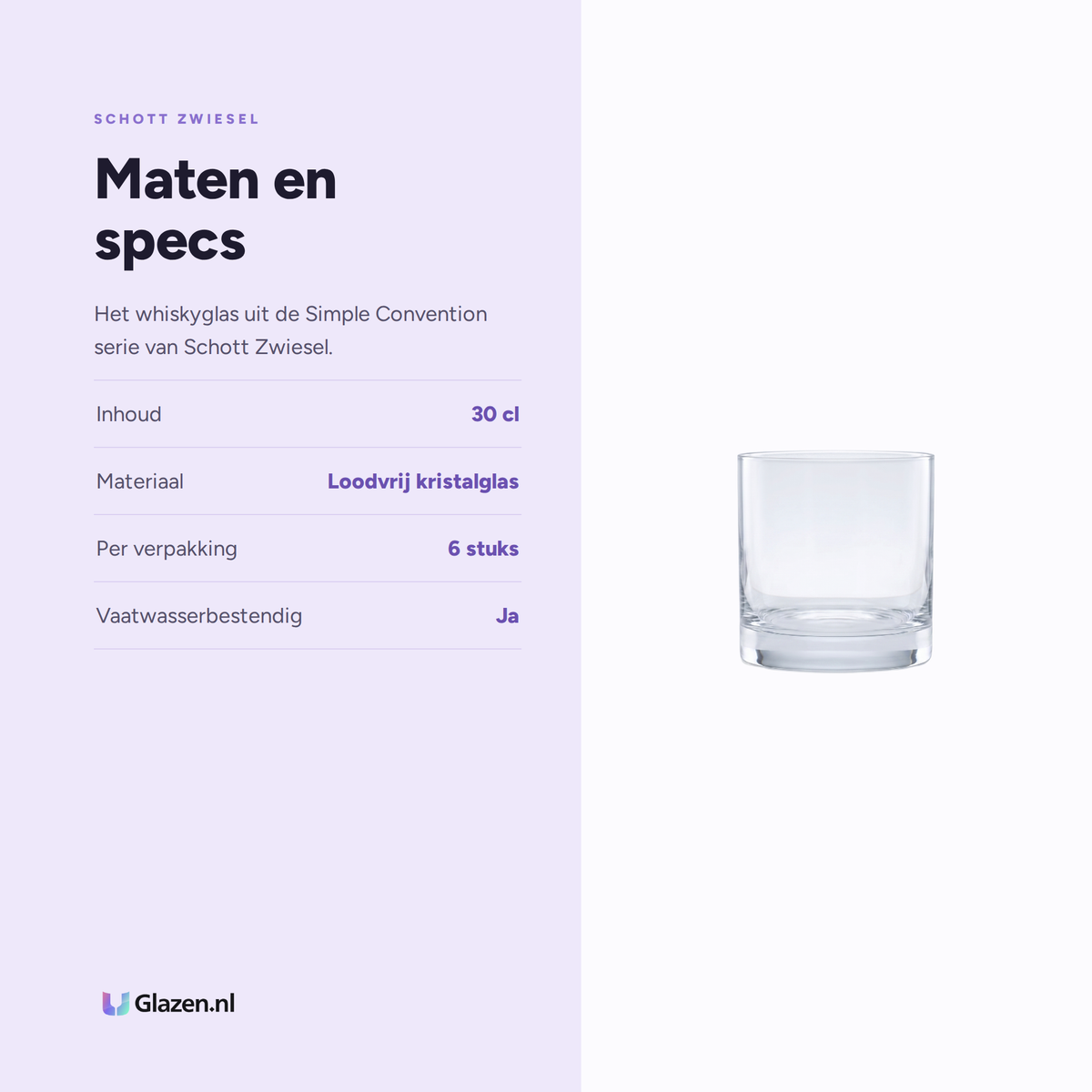 Maten en specs van Schott Zwiesel Simple Convention Whiskyglas 30 Cl