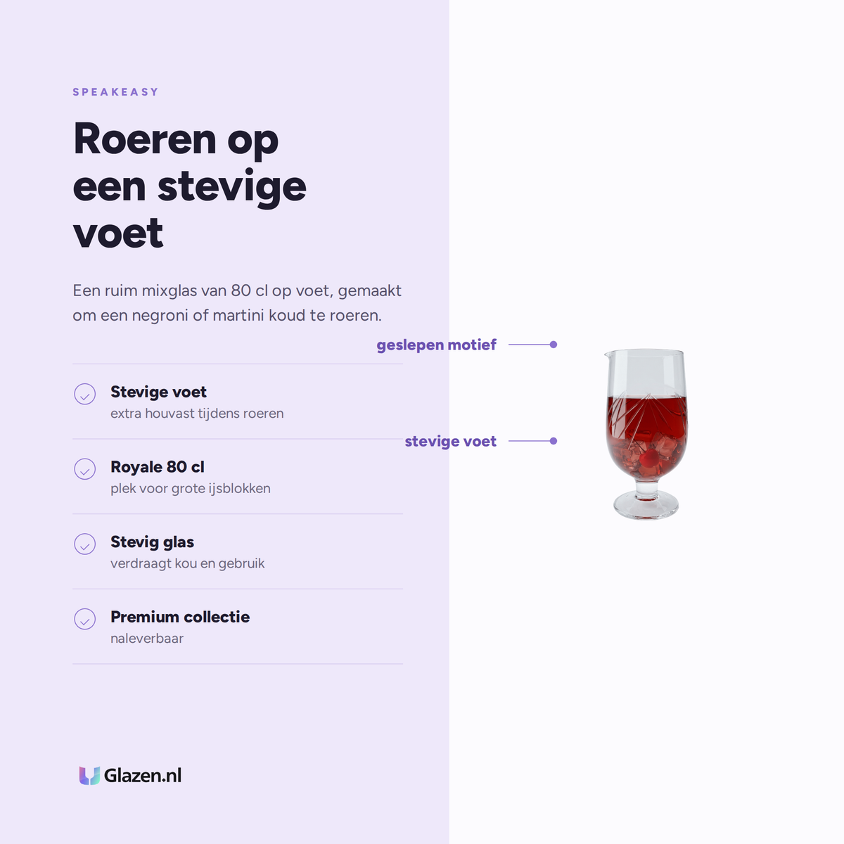 Speakeasy Mixglas Footed 80 Cl Op Voet eigenschappen: stevige voet, royale 80 cl, stevig glas, premium collectie