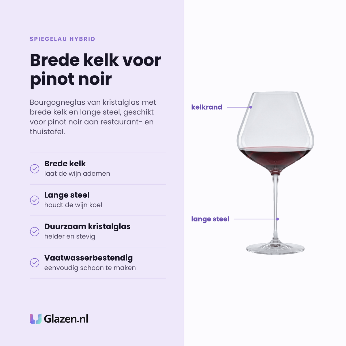 Spiegelau Hybrid bourgogneglas 84 cl eigenschappen: brede kelk, lange steel, duurzaam kristalglas, vaatwasserbestendig