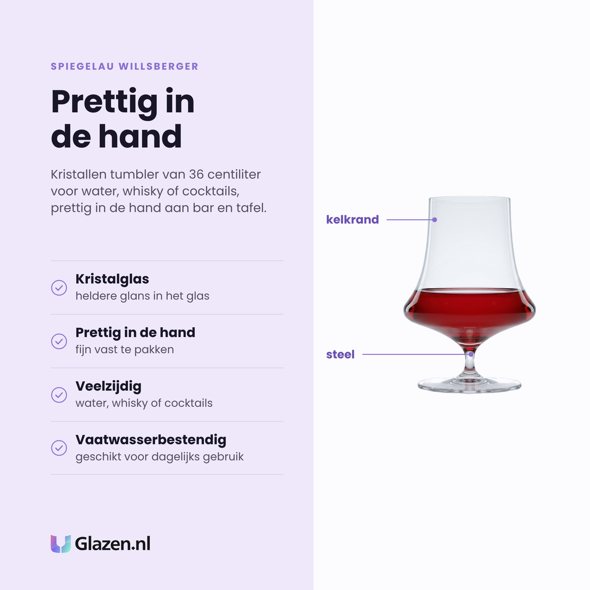 Spiegelau Willsberger Anniversary tumbler 36 cl eigenschappen: kristalglas met heldere glans, prettig in de hand, veelzijdig voor water, whisky of cocktails, vaatwasserbestendig