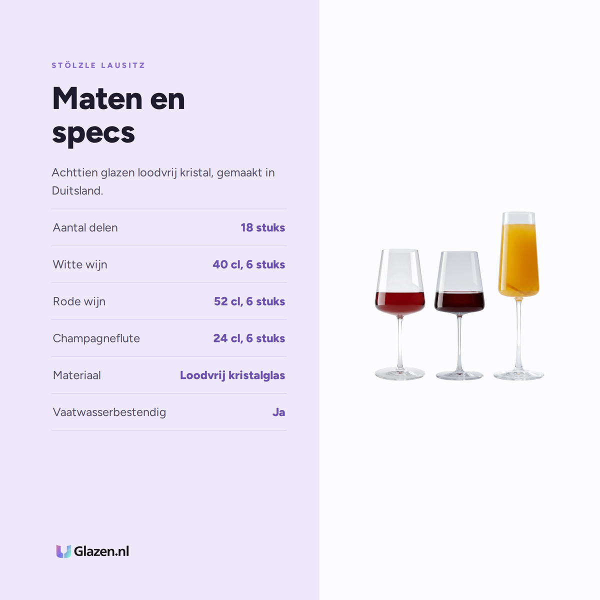 Maten en specificaties van de Stölzle Lausitz Power Wijnset 18-Delig (Wit, Rood & Champagne)